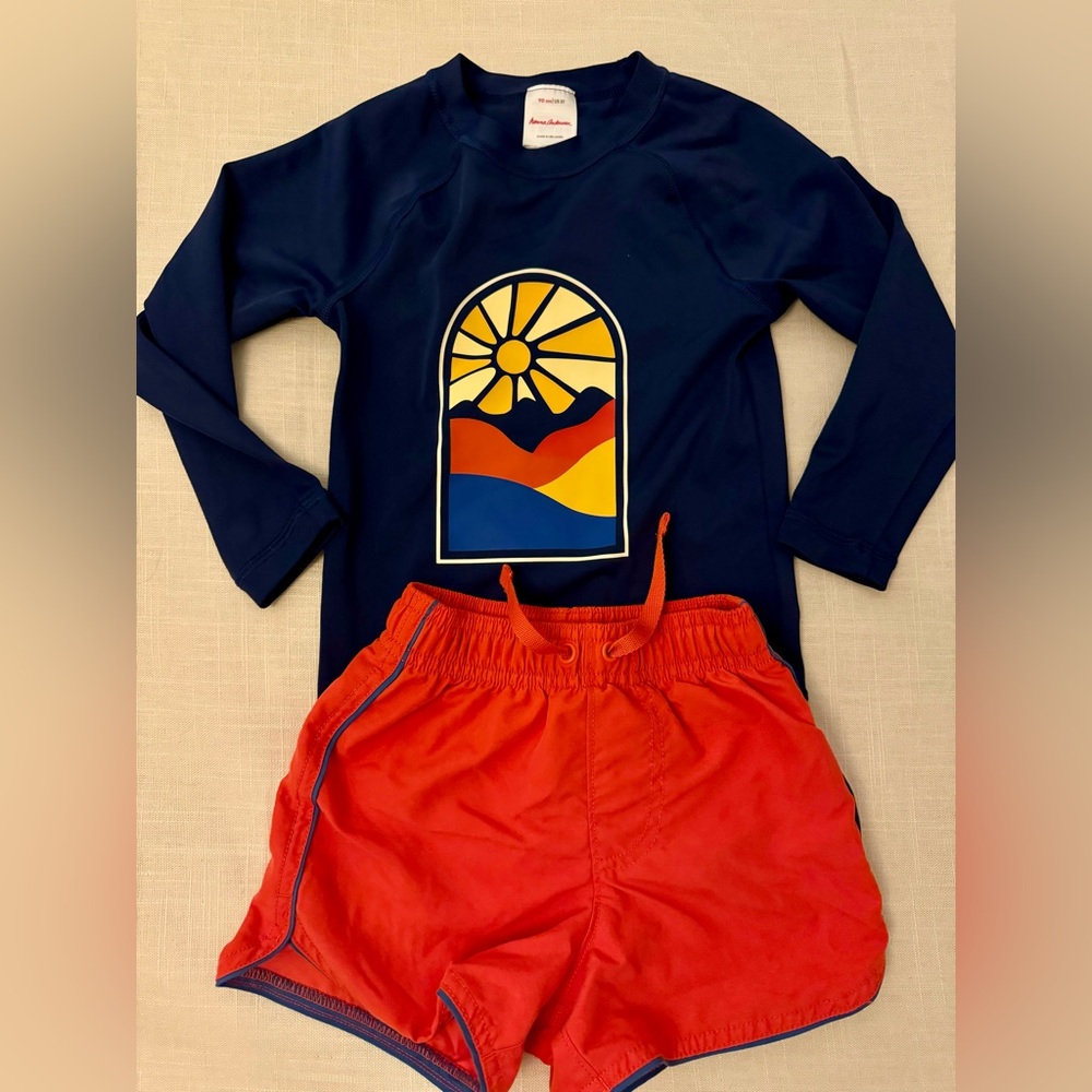 Hanna Andersson Swim Trunks and Rash Guard Top. Size 3